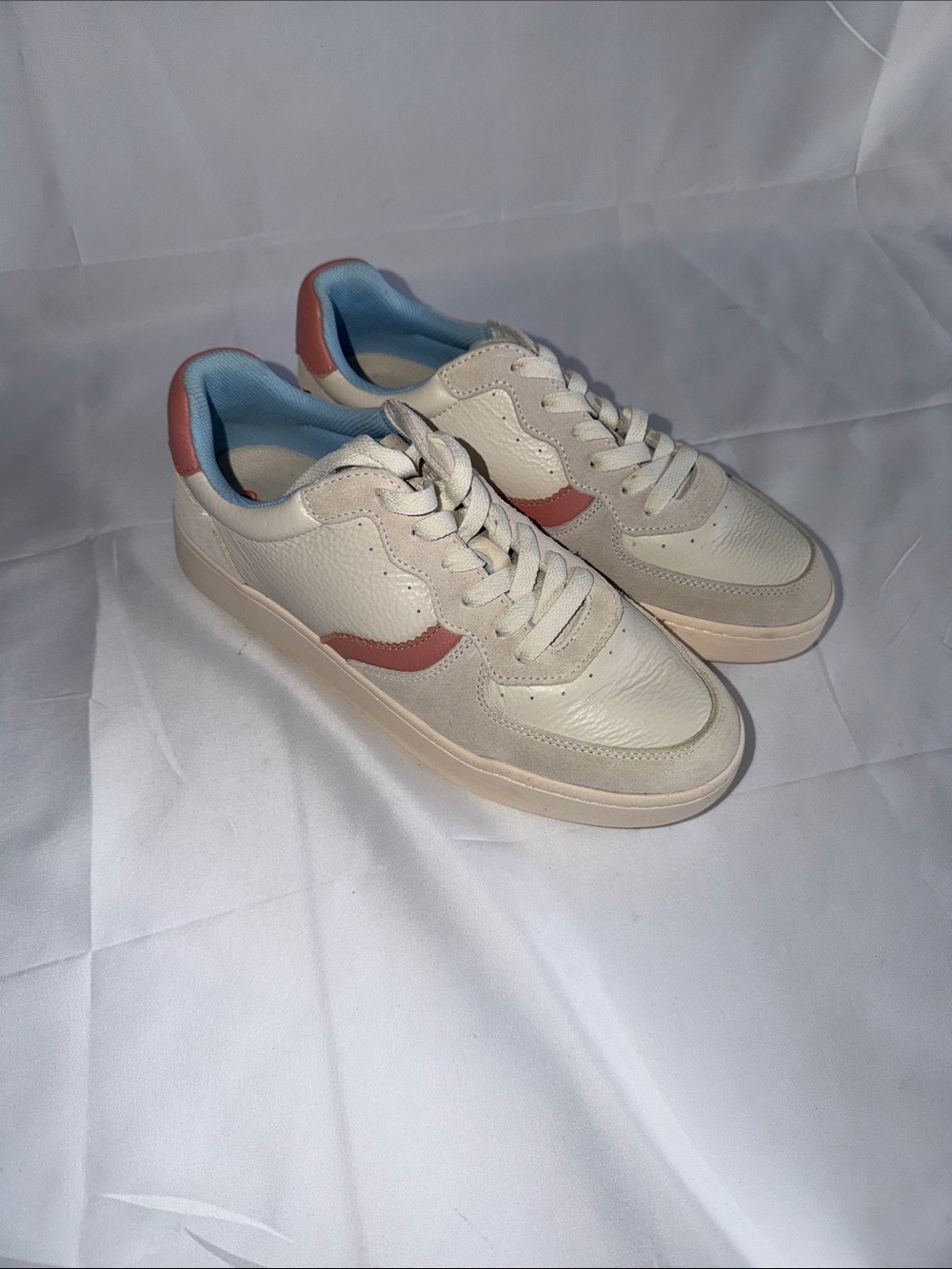 Soludos Roma Retro Leather Pastels Pink Blue Lace Up Sneakers 10 Like New